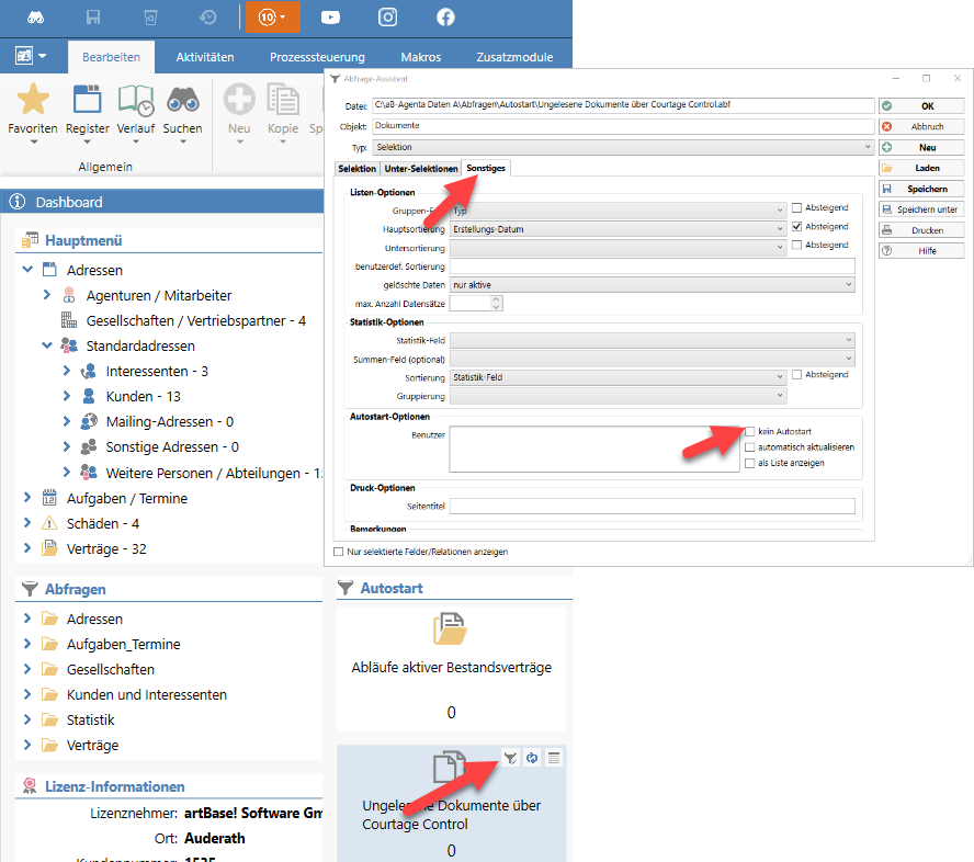 Dashboard Abfrage deaktivieren