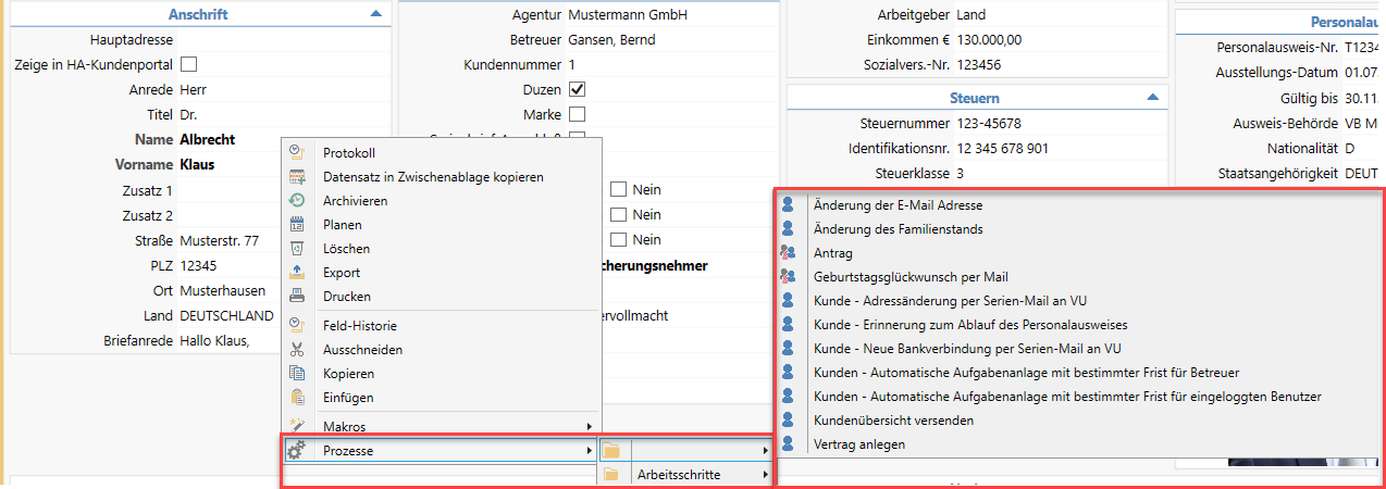 Prozess Kontextmenü