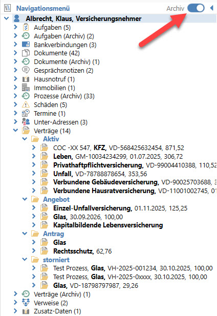 navigationsmenue_archiv_regler Hauptfenster Archiv Regler